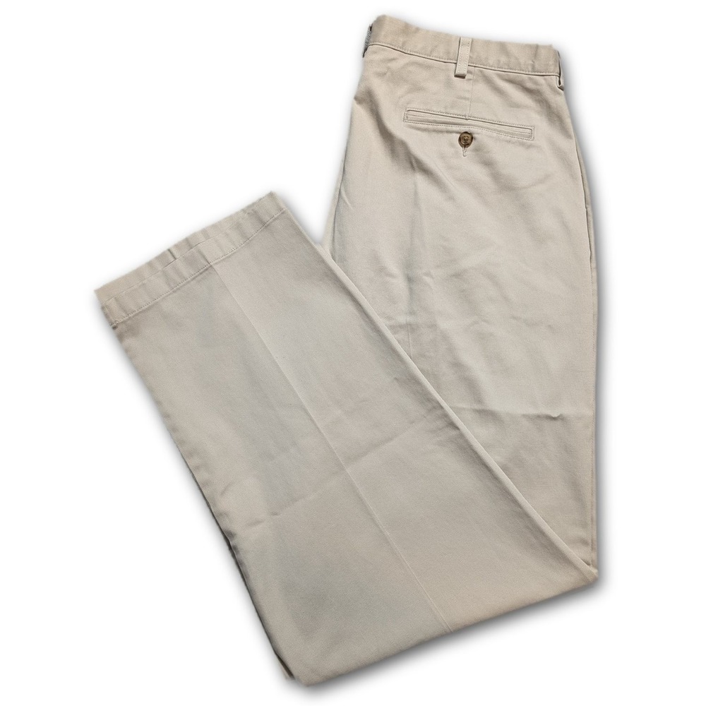LL Bean Comfort Waist Mens 37x32 Pants Khaki 100% Cotton 238076 Woven Relaxed